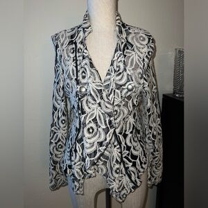 INC Lace moto jacket, Black and Ecru, size Large